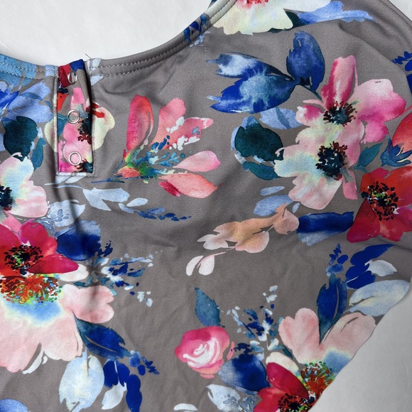 VYB Tank Swimsuit Top w/ Pads Gray Pink Floral Snaps Medium - Picture 2 of 9